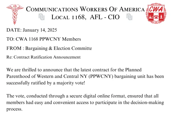 PPWCNY Ratification Announcement