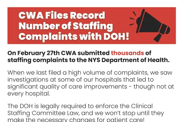 CWA Files Record Number of Staffing Complaints with NYSDOH