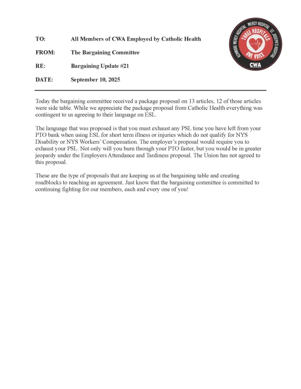 CHS Bargaining Update #21 | CWA Local 1168