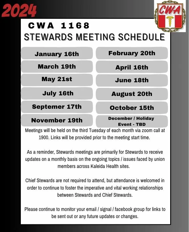 Stew Meeting Schedule