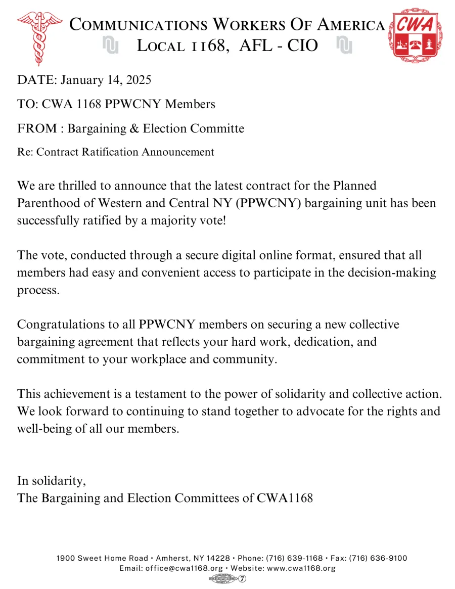 PPWCNY Ratification Announcement