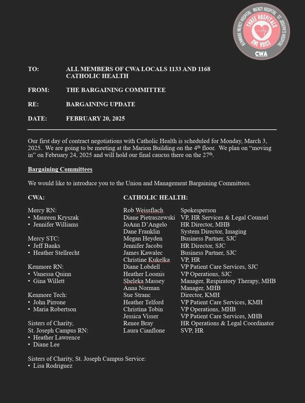 CHS Bargaining Update 1