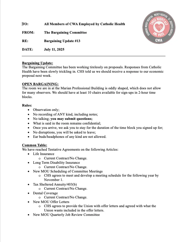 CHS Bargaining Update 13.1