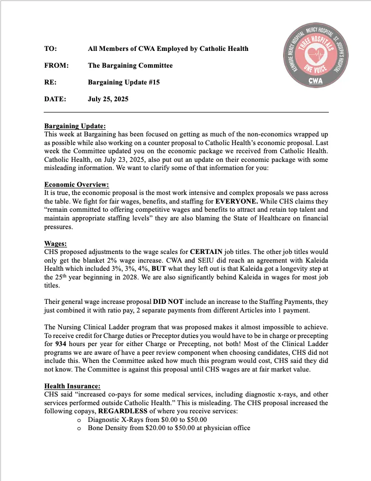 CHS Bargaining Update 15