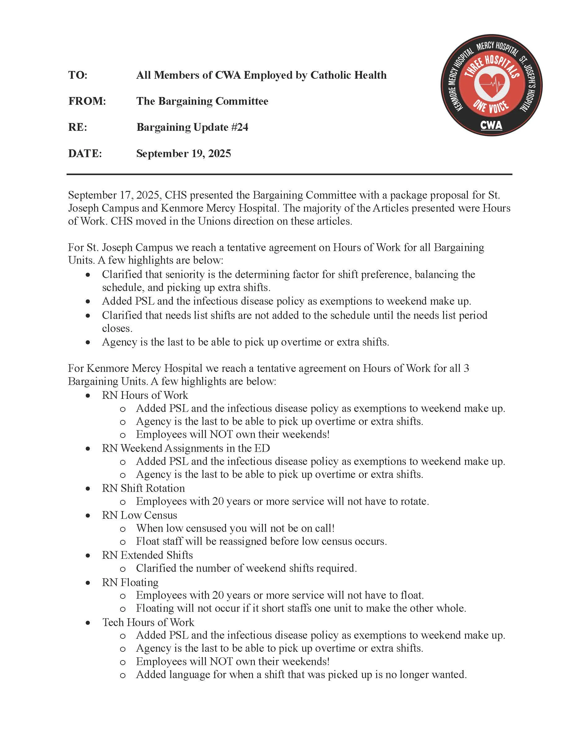 CHS Bargaining Update 24