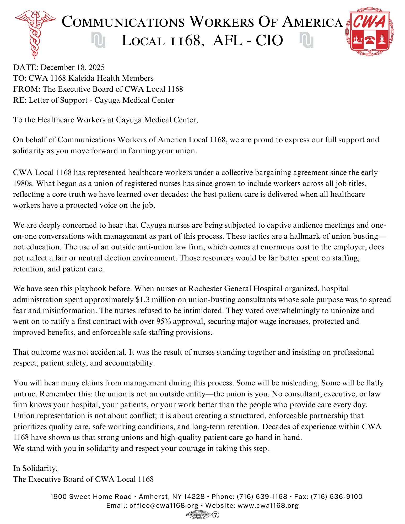 Cayuga Letter of Support