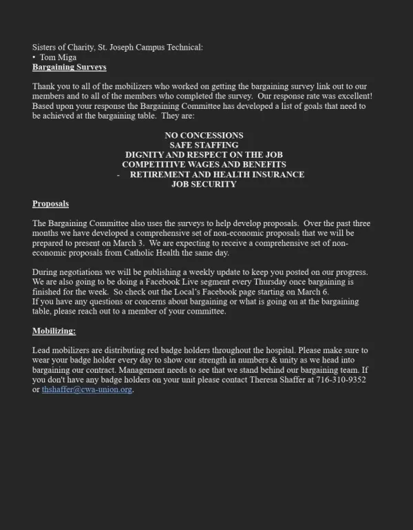 CHS Bargaining Update 2